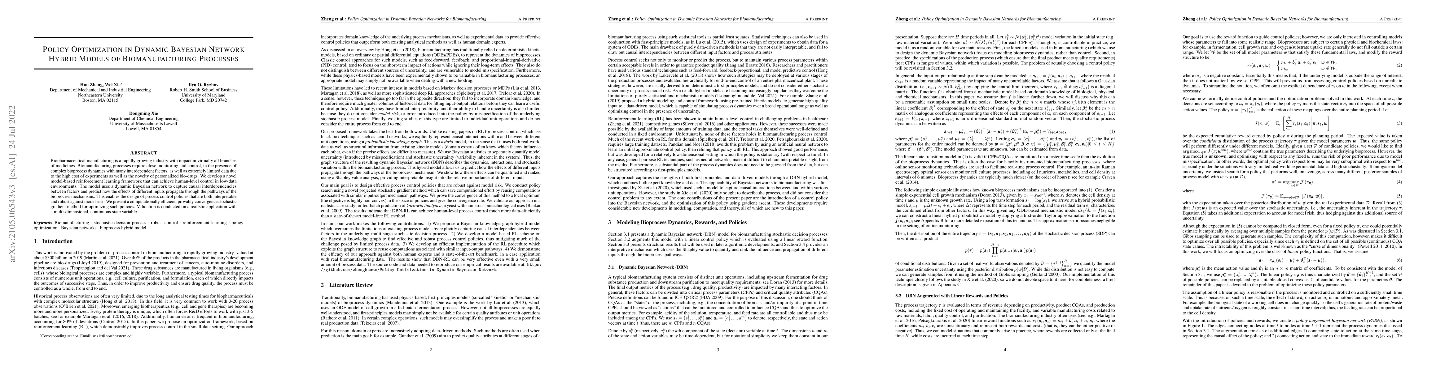 Thumbnail for Policy Optimization in Dynamic Bayesian Network Hybrid Models of
  Biomanufacturing Processes