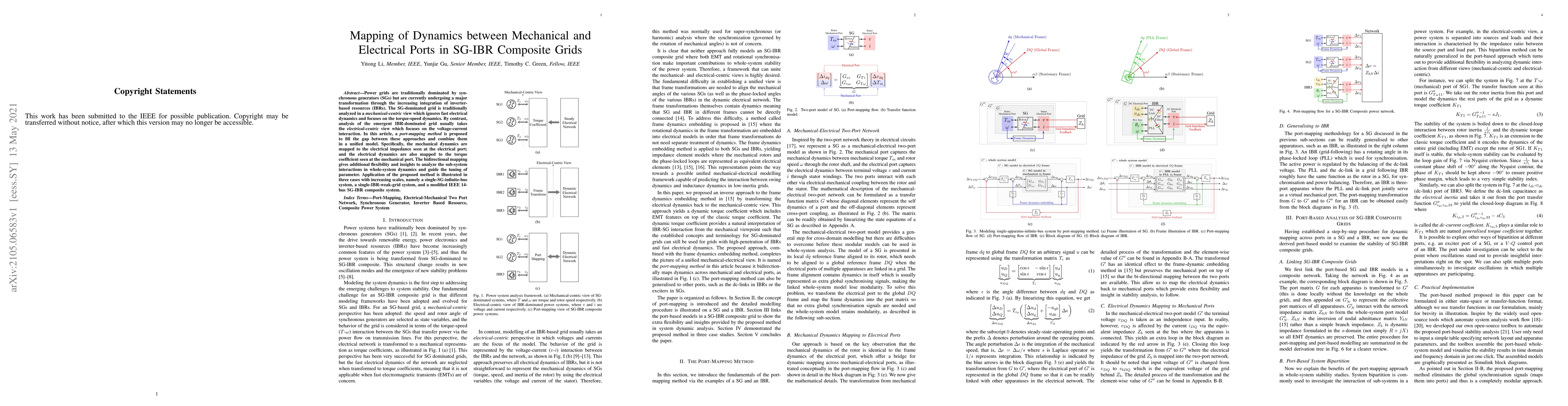 Thumbnail for Mapping of Dynamics between Mechanical and Electrical Ports in SG-IBR
  Composite Grids