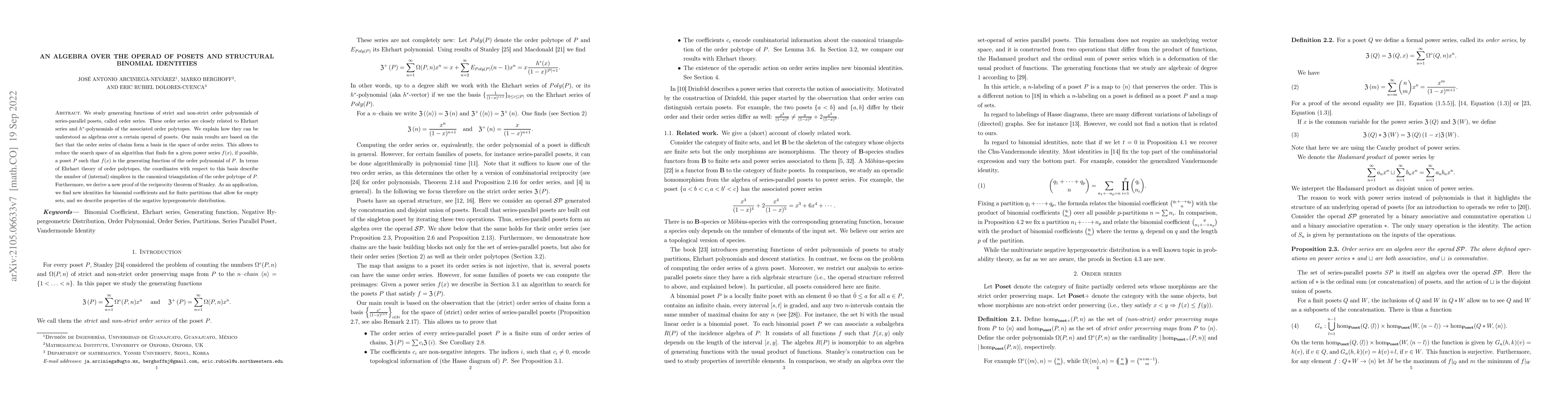 Thumbnail for An algebra over the operad of posets and structural binomial identities