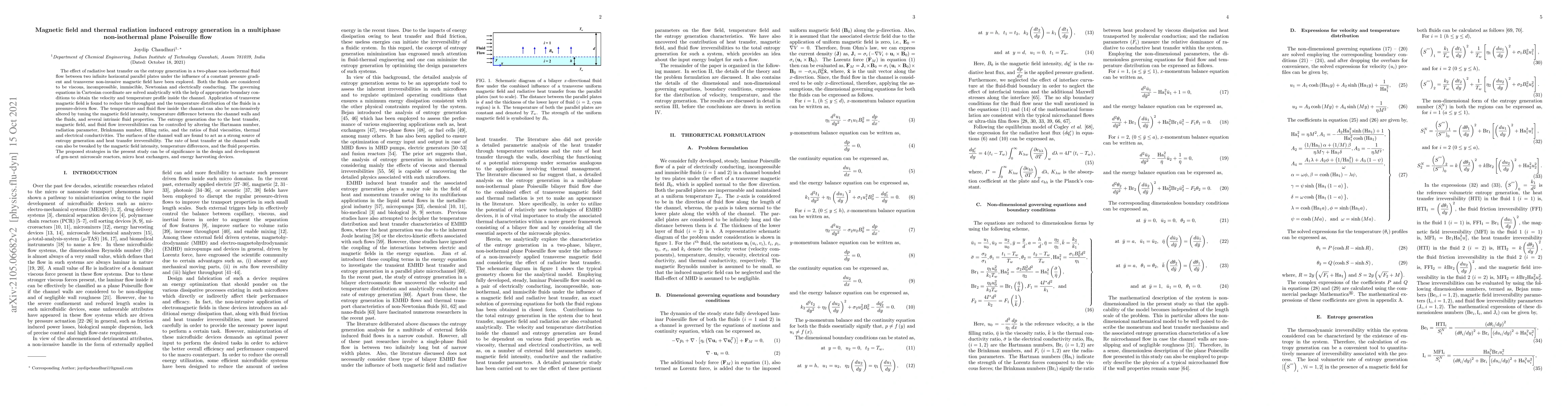 Thumbnail for Magnetic field and thermal radiation induced entropy generation in a
  multiphase non-isothermal plane Poiseuille flow