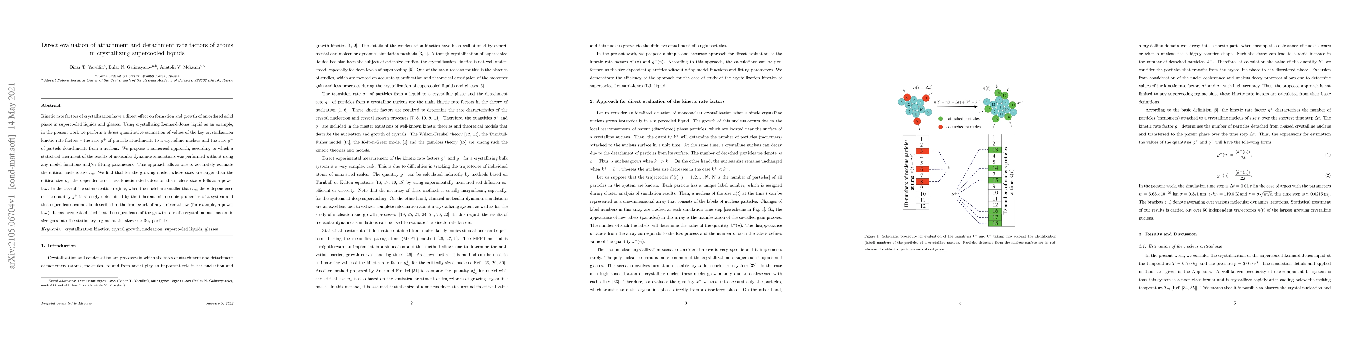 Thumbnail for Direct evaluation of attachment and detachment rate factors of atoms in
  crystallizing supercooled liquids