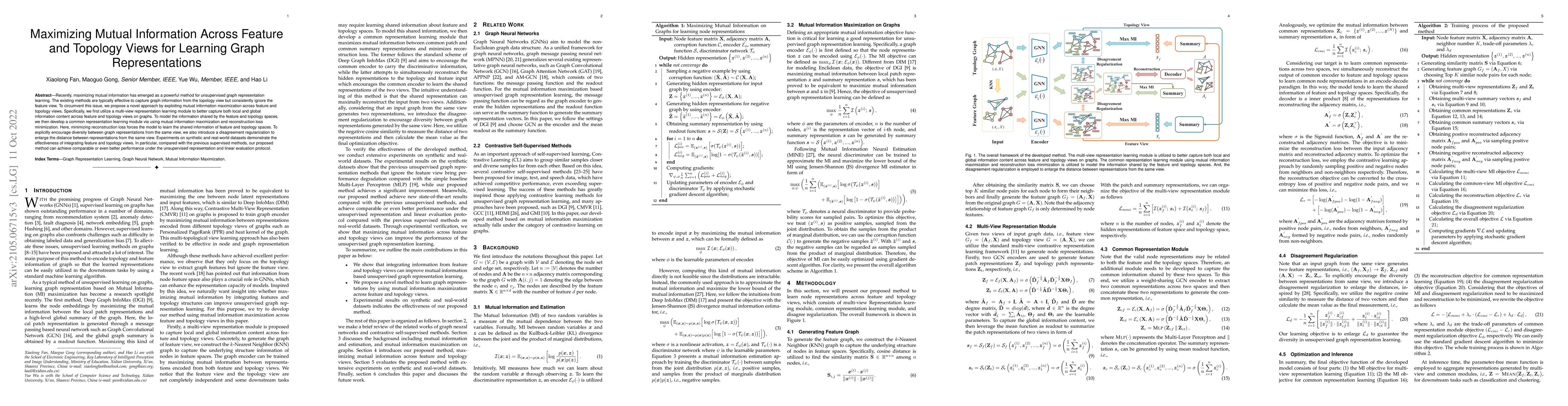 Thumbnail for Maximizing Mutual Information Across Feature and Topology Views for
  Learning Graph Representations