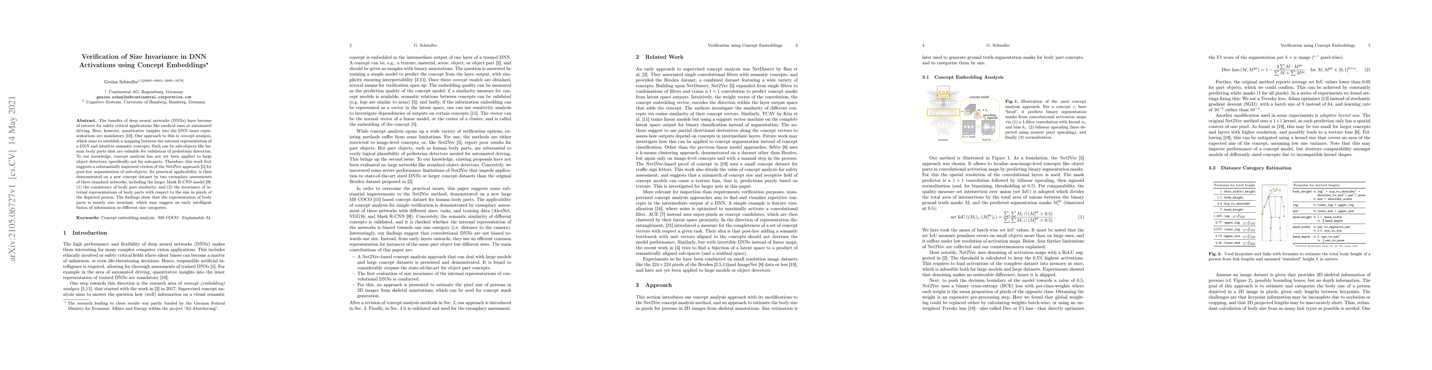 Thumbnail for Verification of Size Invariance in DNN Activations using Concept
  Embeddings