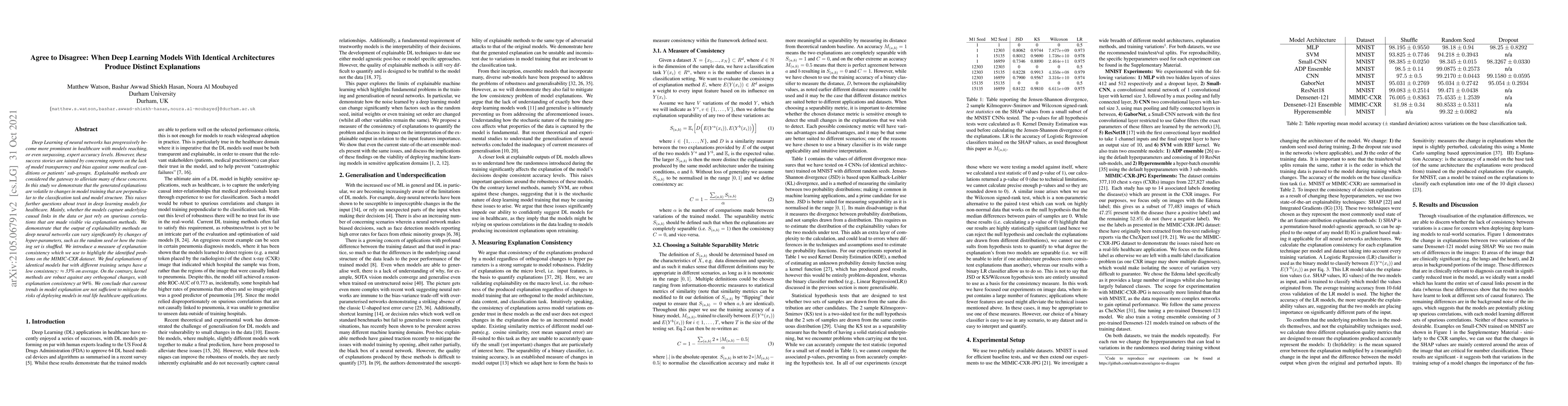 Thumbnail for Agree to Disagree: When Deep Learning Models With Identical
  Architectures Produce Distinct Explanations