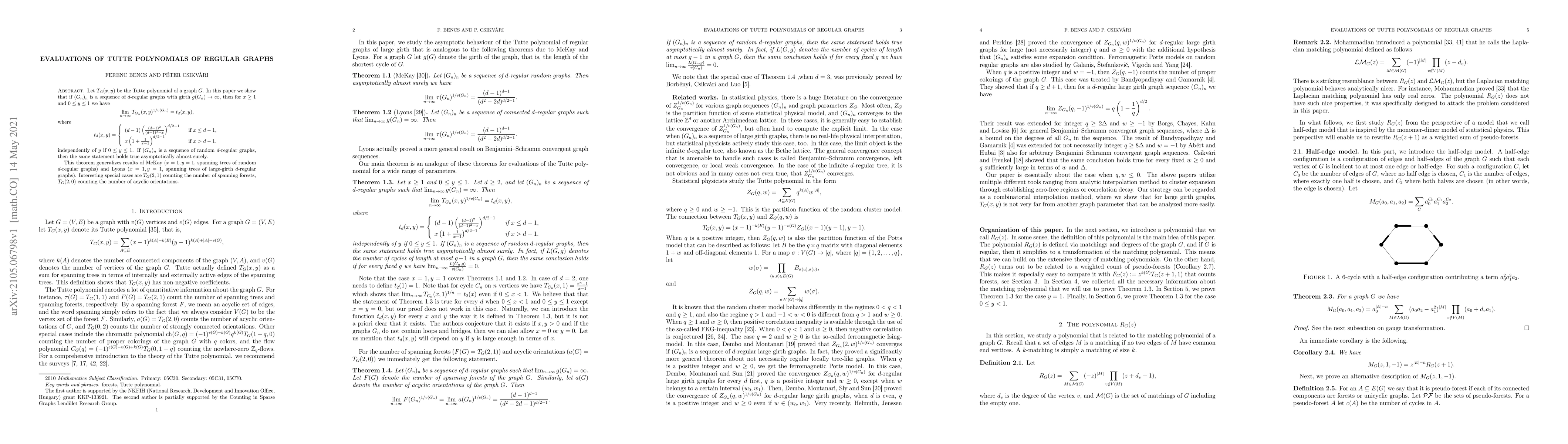 Thumbnail for Evaluations of Tutte polynomials of regular graphs