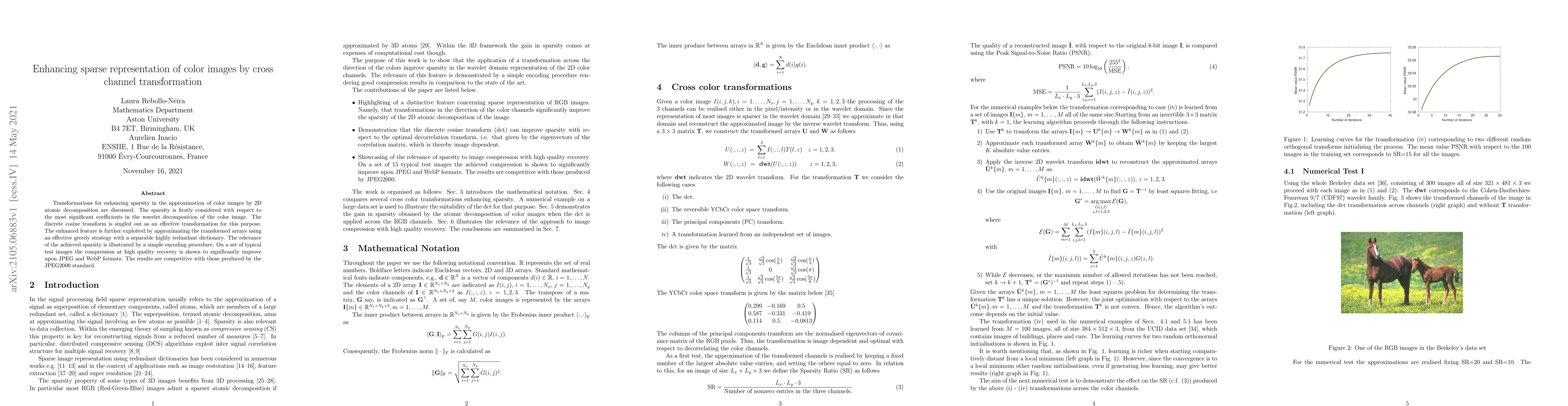 Thumbnail for Enhancing sparse representation of color images by cross channel
  transformation
