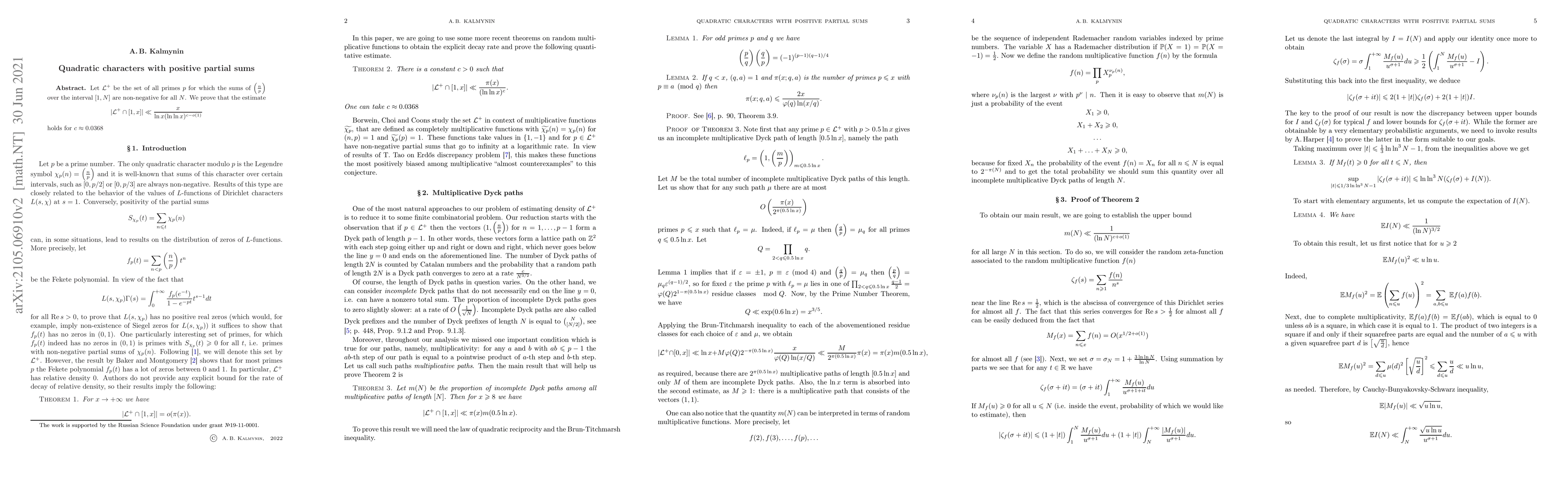 Thumbnail for Quadratic characters with positive partial sums