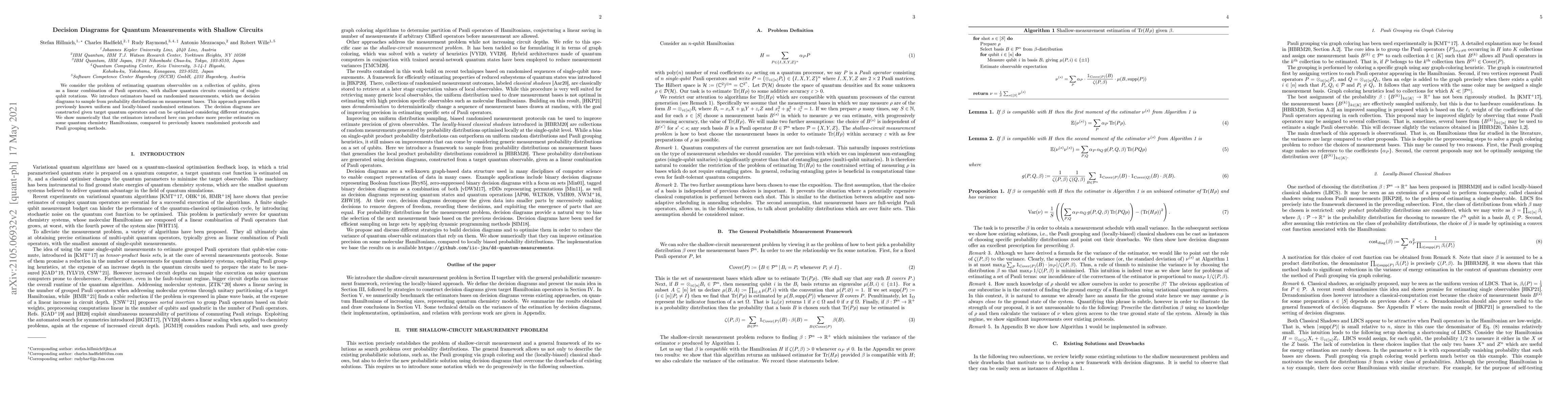 Thumbnail for Decision Diagrams for Quantum Measurements with Shallow Circuits