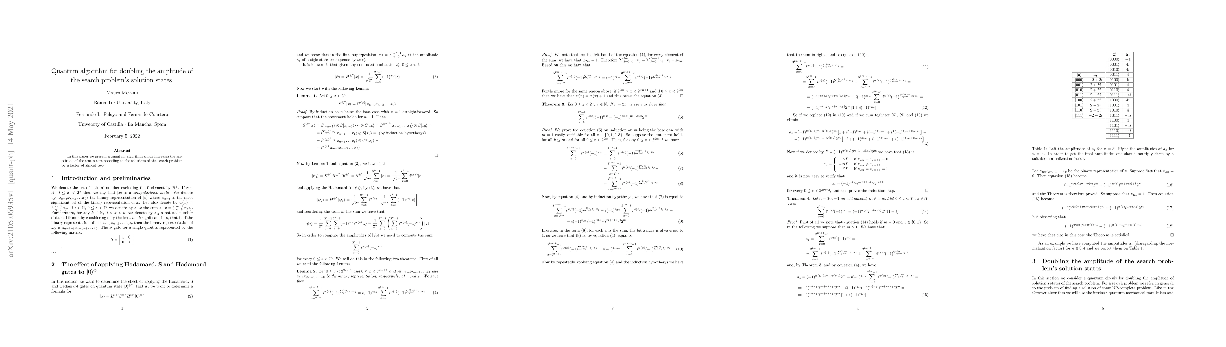 Thumbnail for Quantum algorithm for doubling the amplitude of the search problem's
  solution states