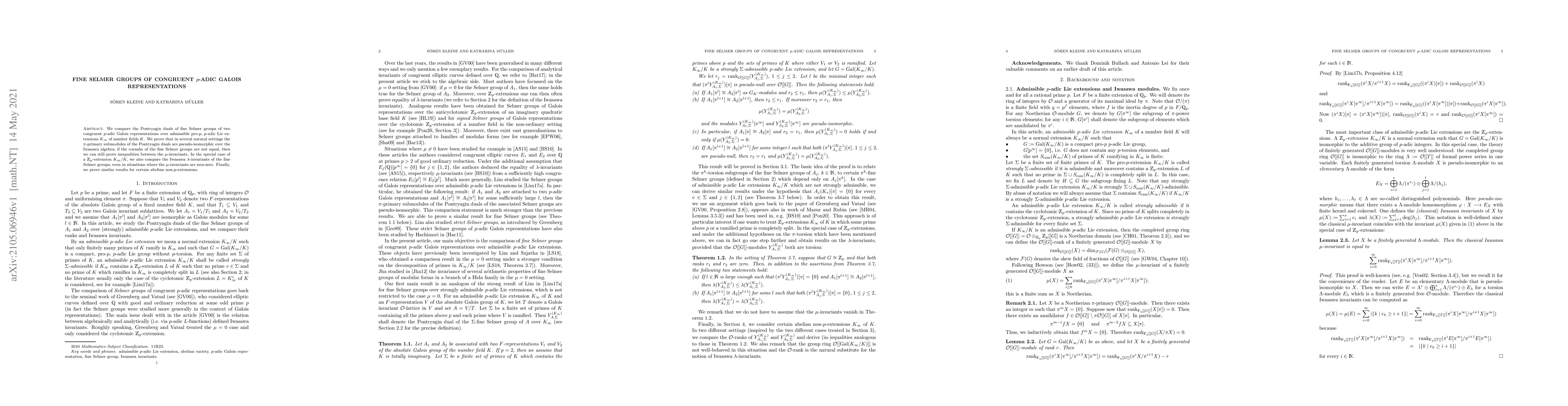 Thumbnail for Fine Selmer groups of congruent $p$-adic Galois representations