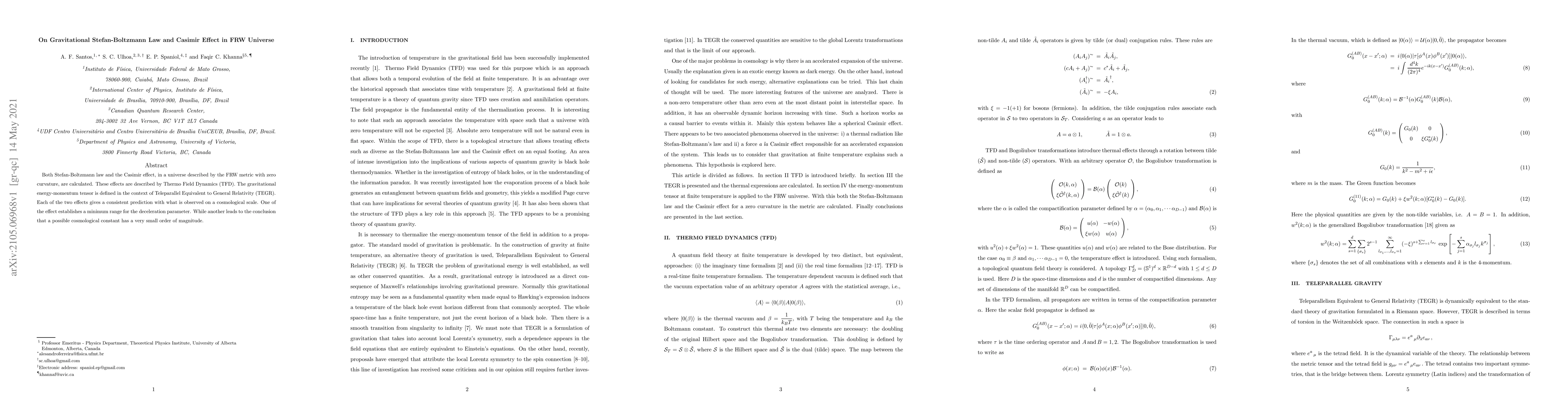 Thumbnail for On Gravitational Stefan-Boltzmann Law and Casimir Effect in FRW Universe