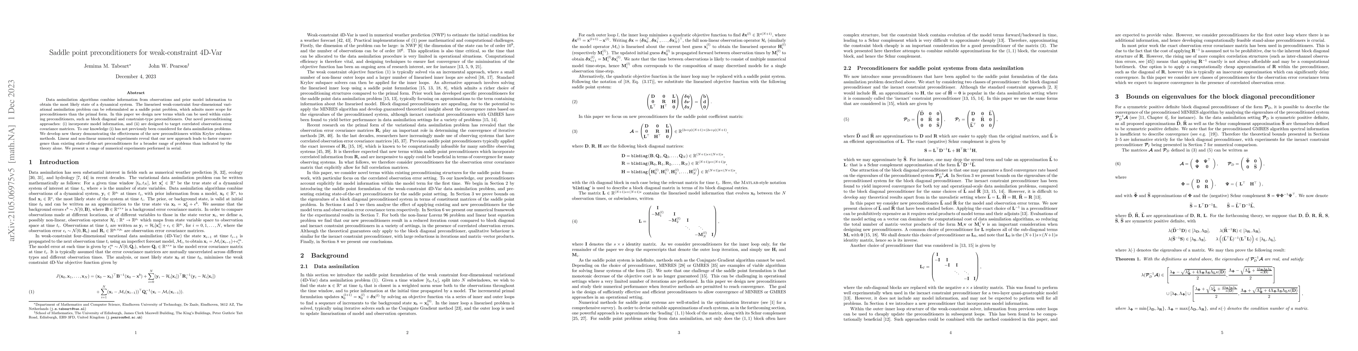 Thumbnail for Saddle point preconditioners for weak-constraint 4D-Var