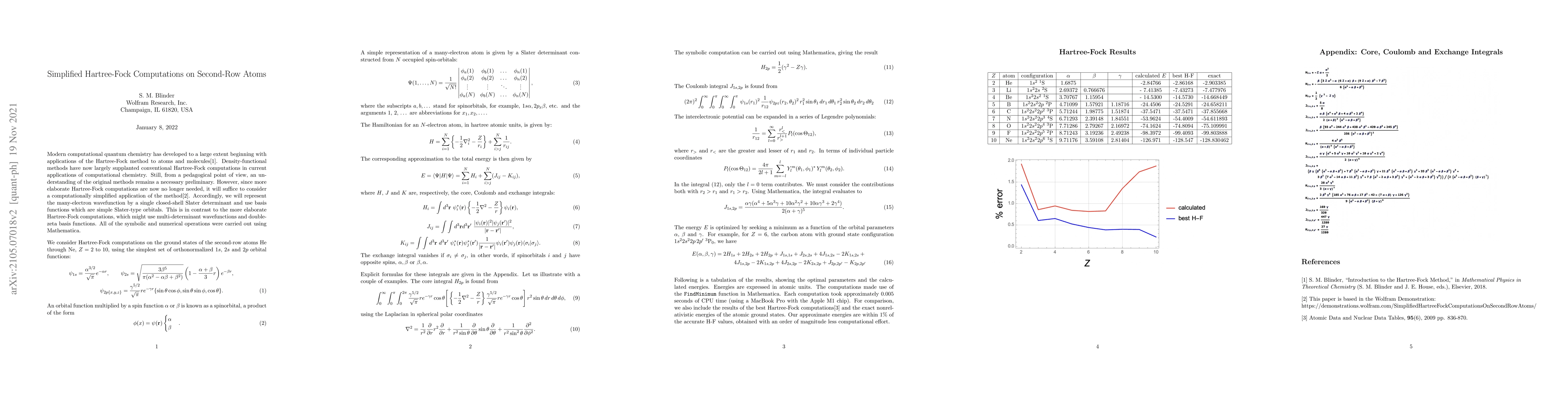 Thumbnail for Simplified Hartree-Fock Computations on Second-Row Atoms
