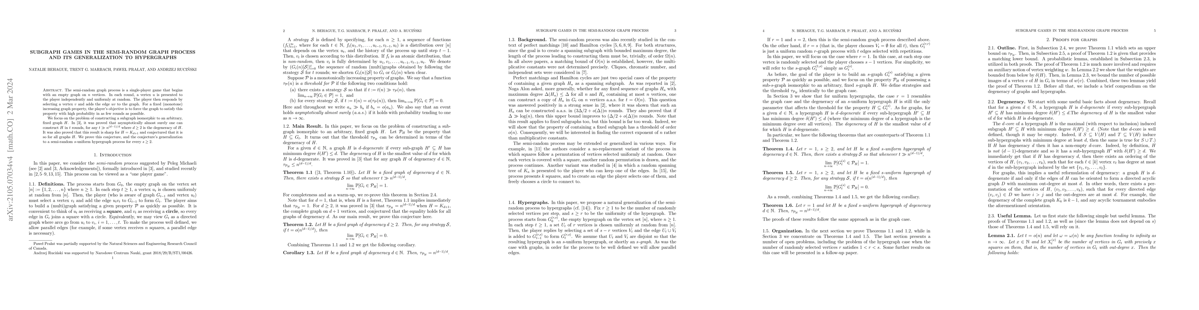 Thumbnail for Subgraph Games in the Semi-Random Graph Process and Its Generalization
  to Hypergraphs