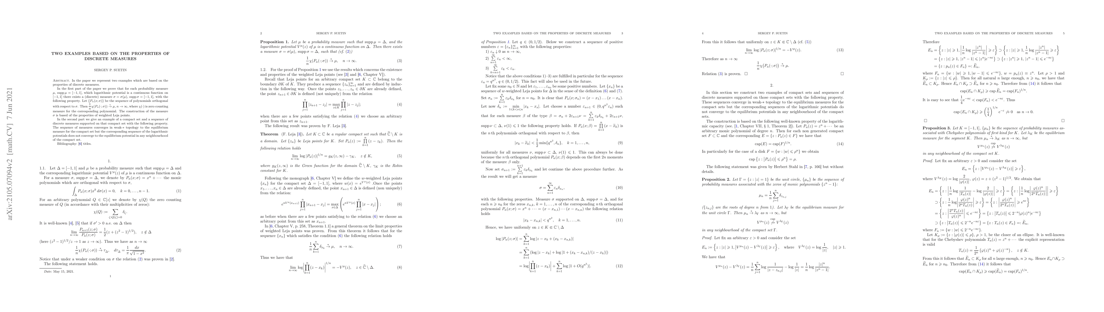 Thumbnail for Two examples based on the properties of discrete measures