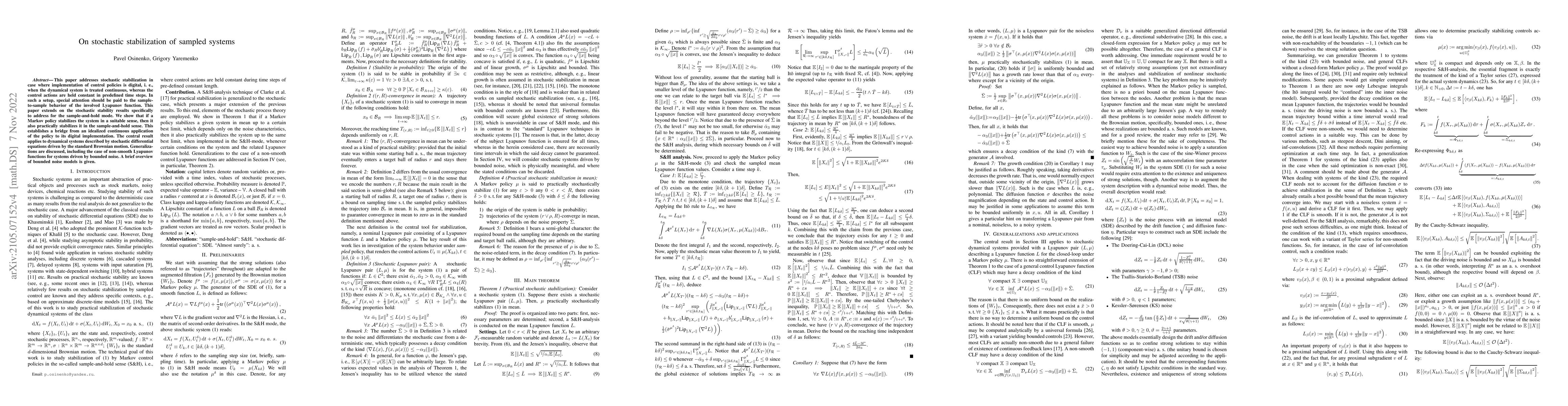 Thumbnail for On stochastic stabilization of sampled systems