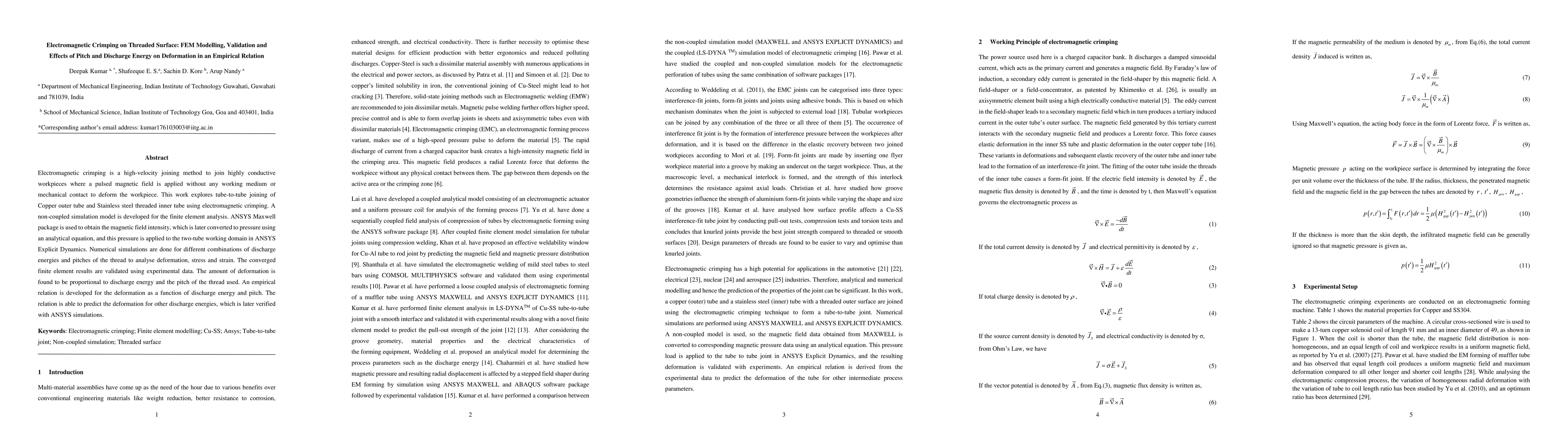 Thumbnail for Electromagnetic Crimping on Threaded Surface: FEM Modelling, Validation
  and Effects of Pitch and Discharge Energy on Deformation in an Empirical
  Relation