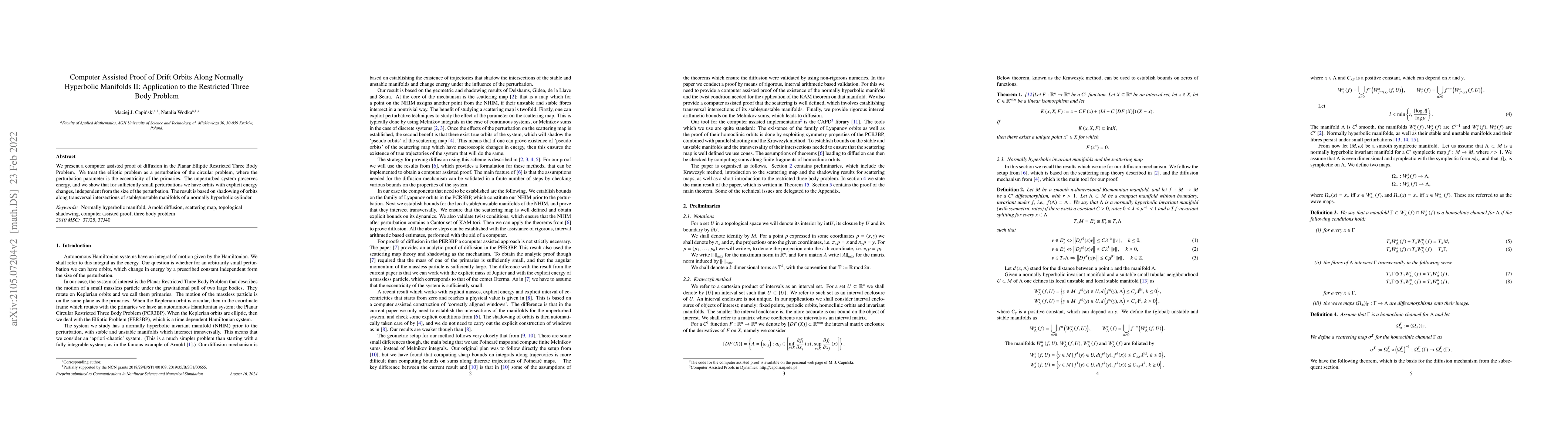 Thumbnail for Computer Assisted Proof of Drift Orbits Along Normally Hyperbolic
  Manifolds II: Application to the Restricted Three Body Problem