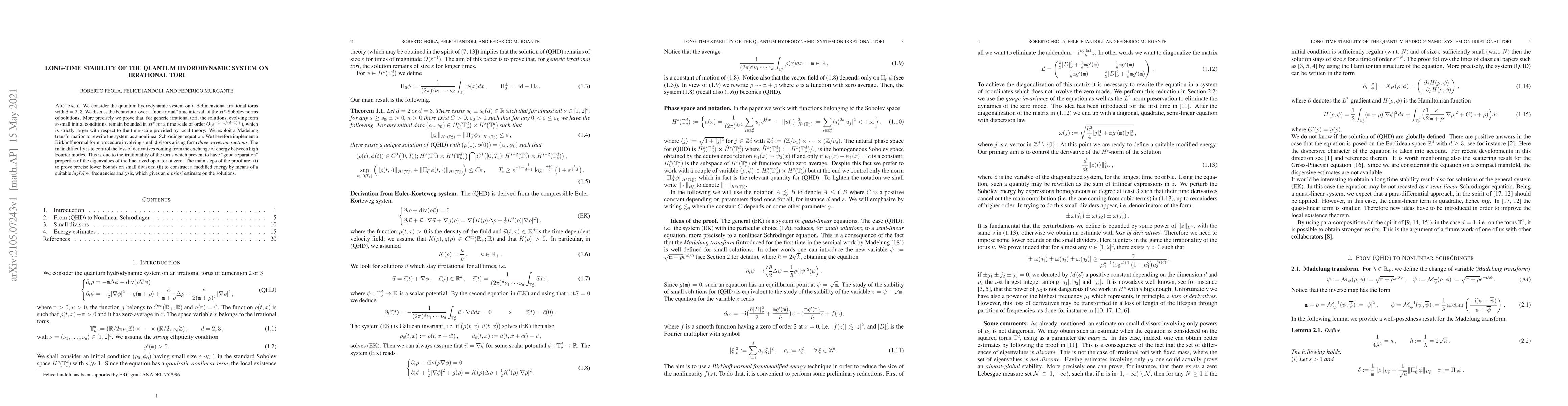 Thumbnail for Long-time stability of the quantum hydrodynamic system on irrational
  tori