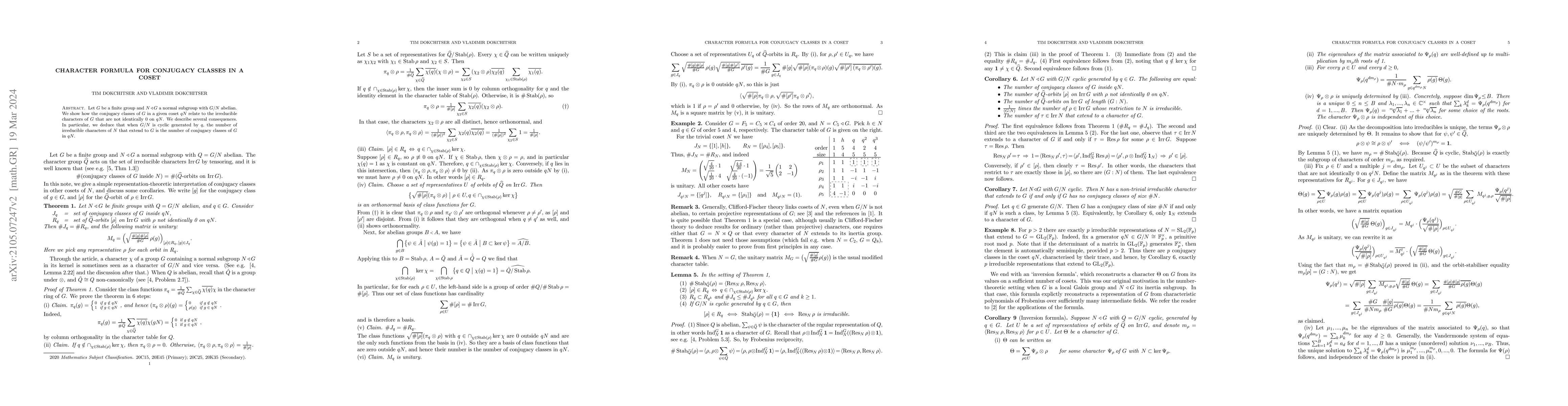 Thumbnail for Character formula for conjugacy classes in a coset
