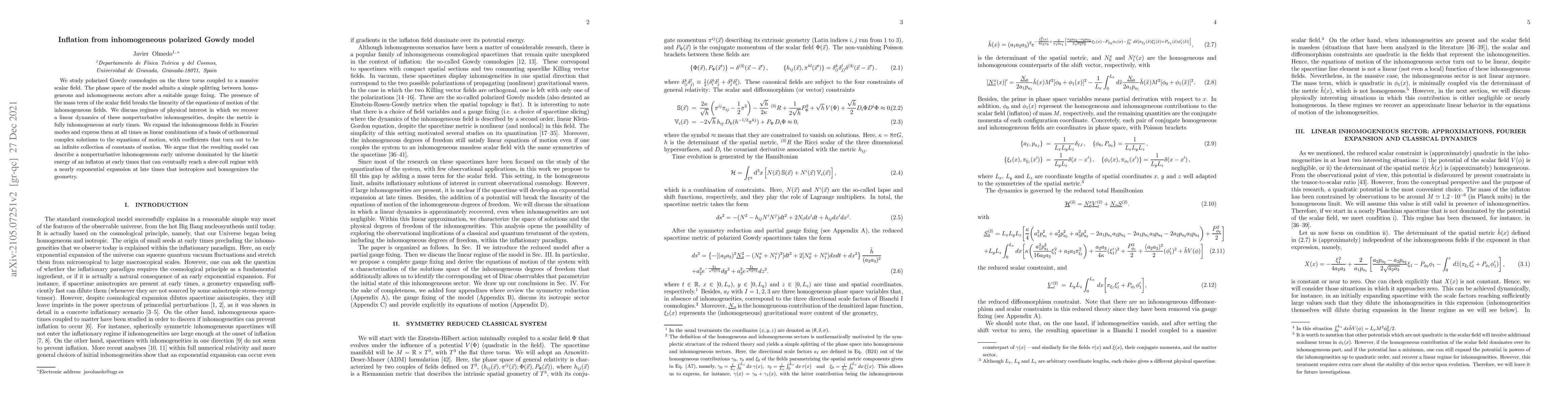 Thumbnail for Inflation from inhomogeneous polarized Gowdy model