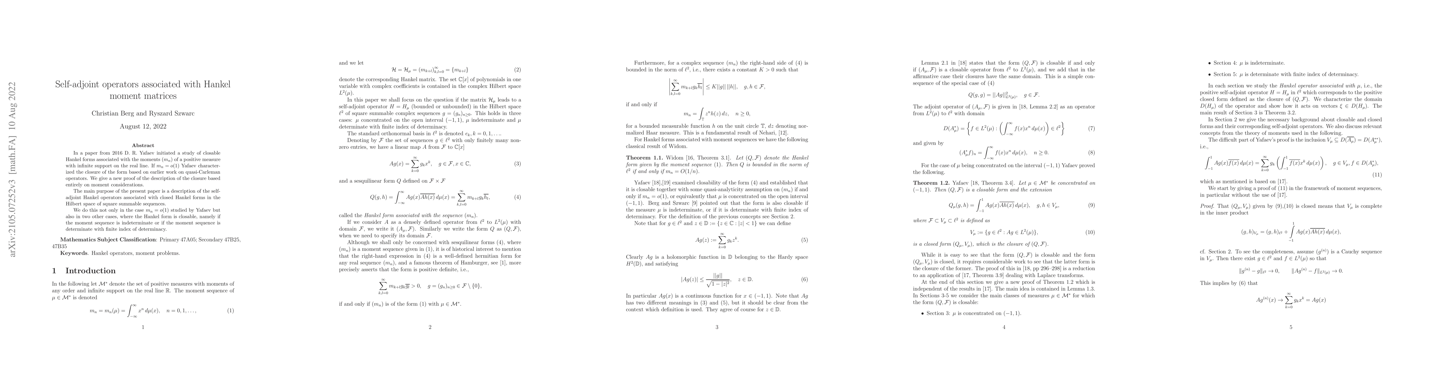 Thumbnail for Self-adjoint operators associated with Hankel moment matrices