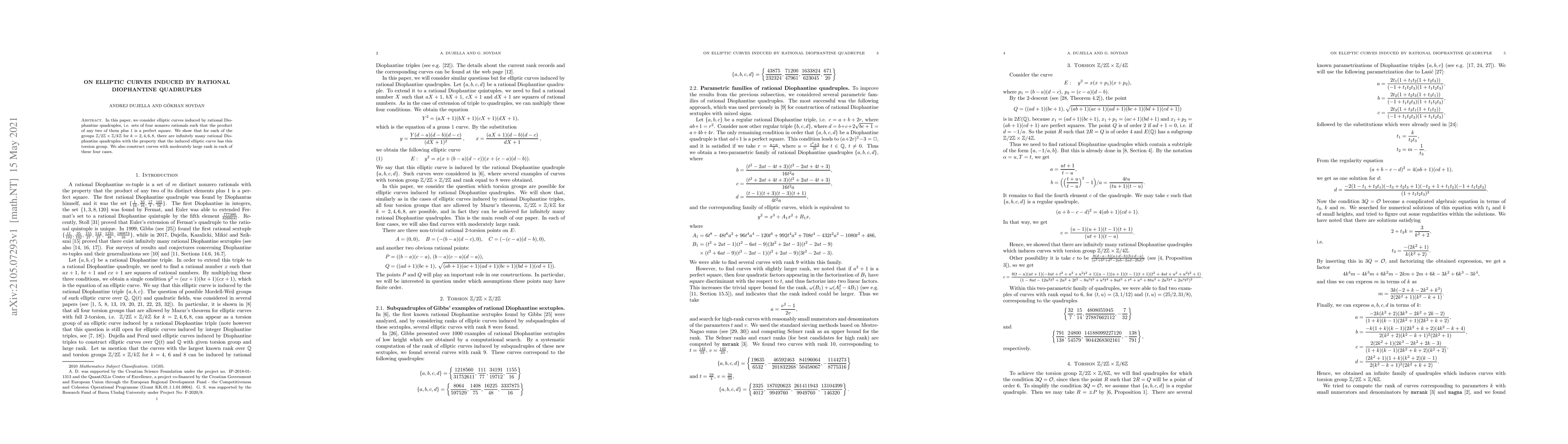 Thumbnail for On elliptic curves induced by rational Diophantine quadruples