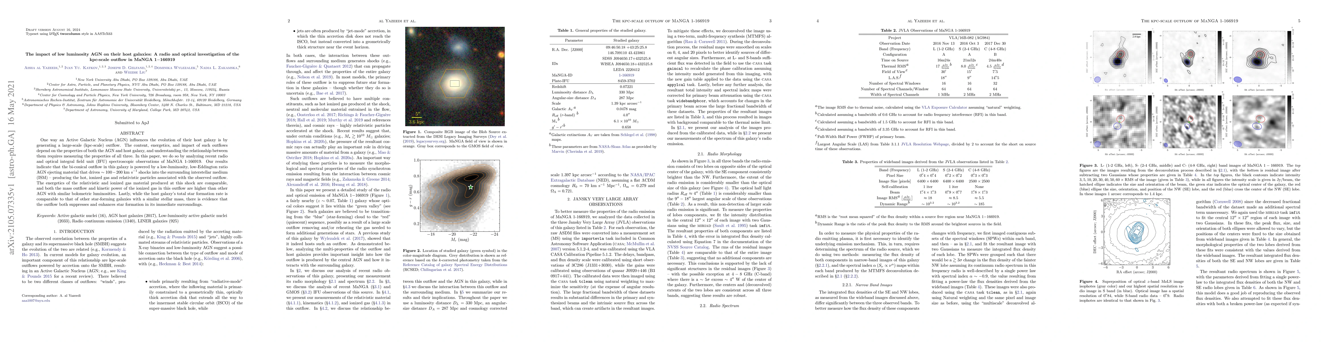 Thumbnail for The impact of low luminosity AGN on their host galaxies: A radio and
  optical investigation of the kpc-scale outflow in MaNGA 1-166919