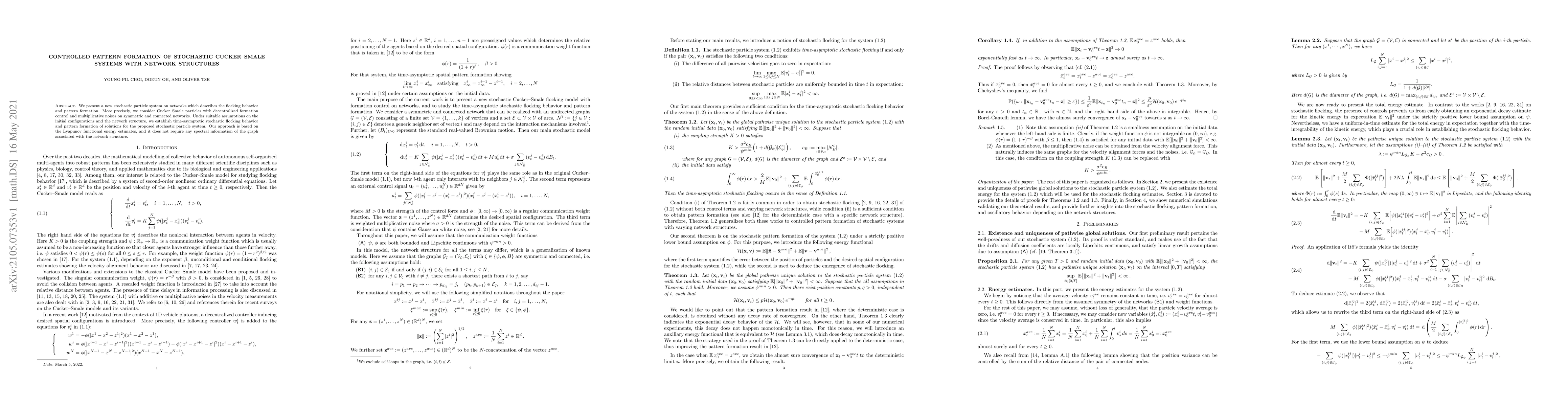 Thumbnail for Controlled pattern formation of stochastic Cucker-Smale systems with
  network structures