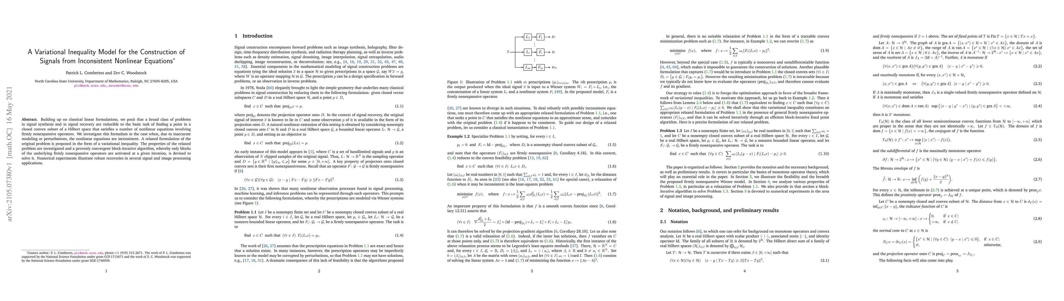 Thumbnail for A Variational Inequality Model for the Construction of Signals from
  Inconsistent Nonlinear Equations