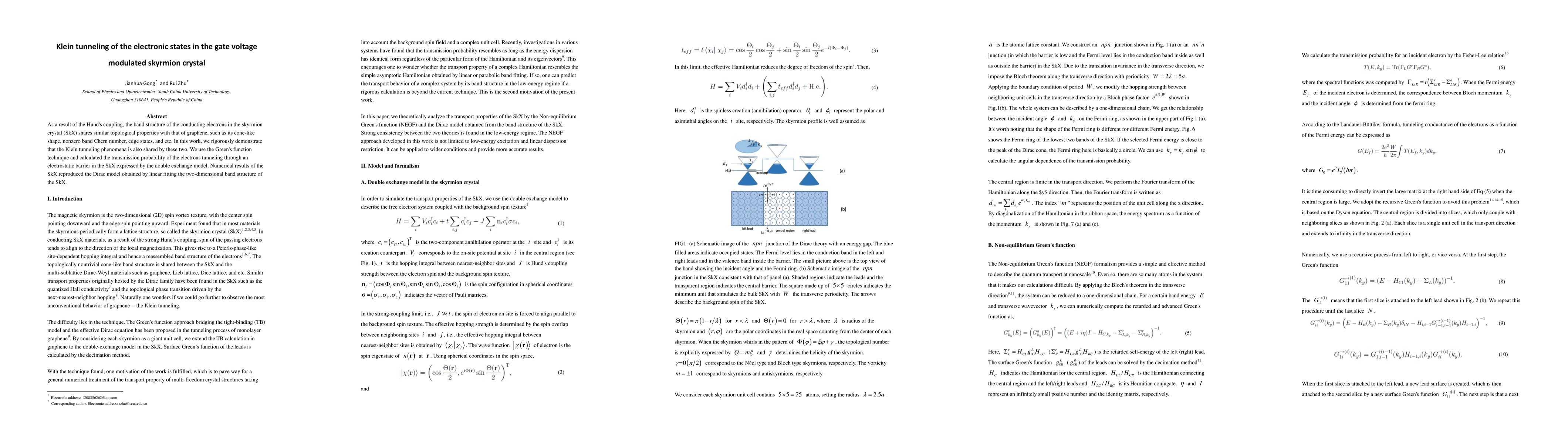 Thumbnail for Klein tunneling of the electronic states in the gate voltage modulated
  skyrmion crystal