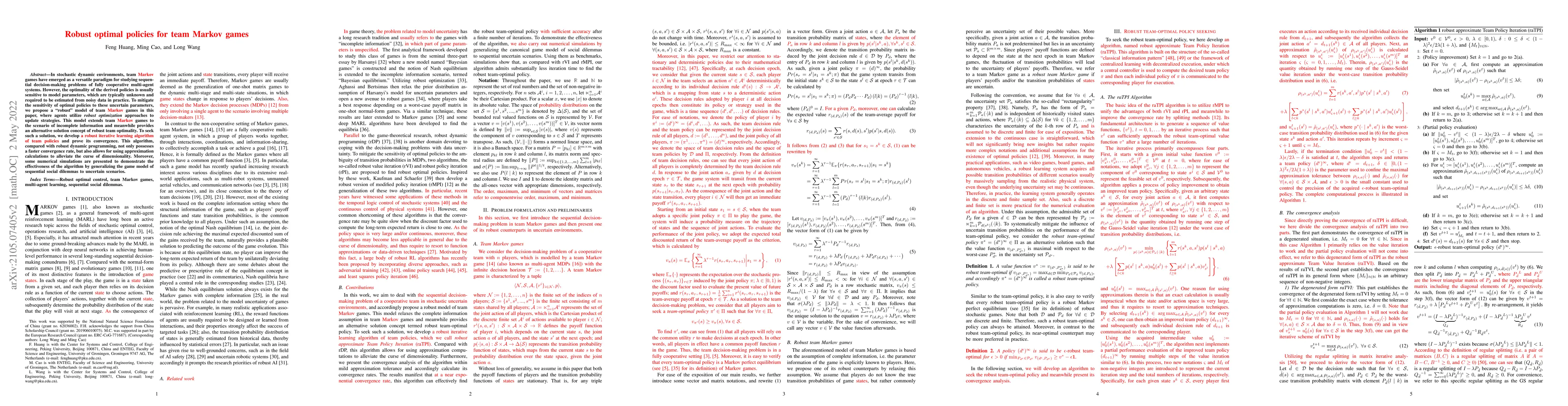 Thumbnail for Robust optimal policies for team Markov games