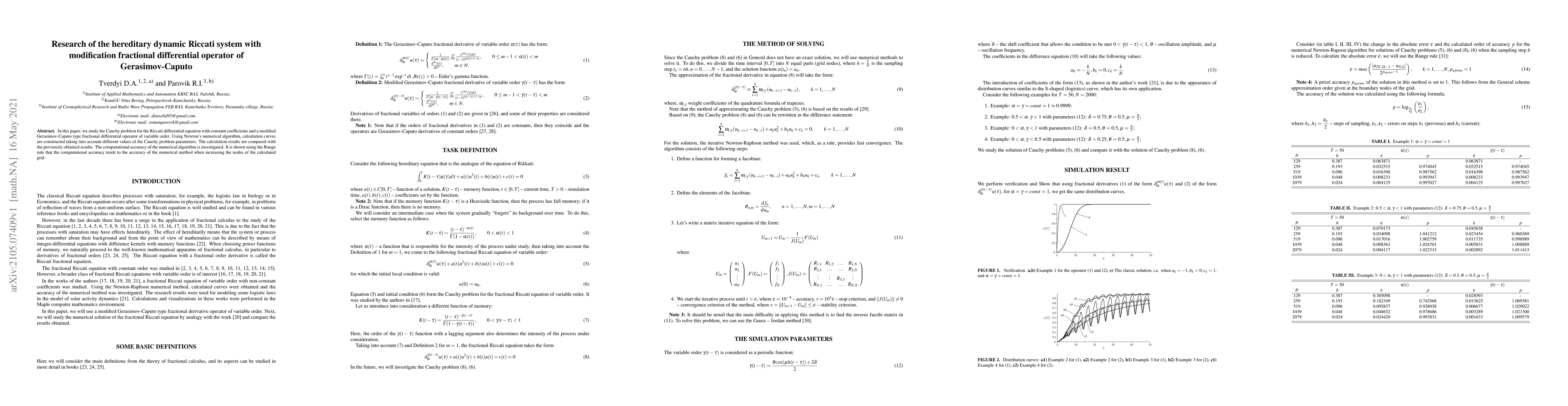 Thumbnail for Research of the hereditary dynamic Riccati system with modification
  fractional differential operator of Gerasimov-Caputo