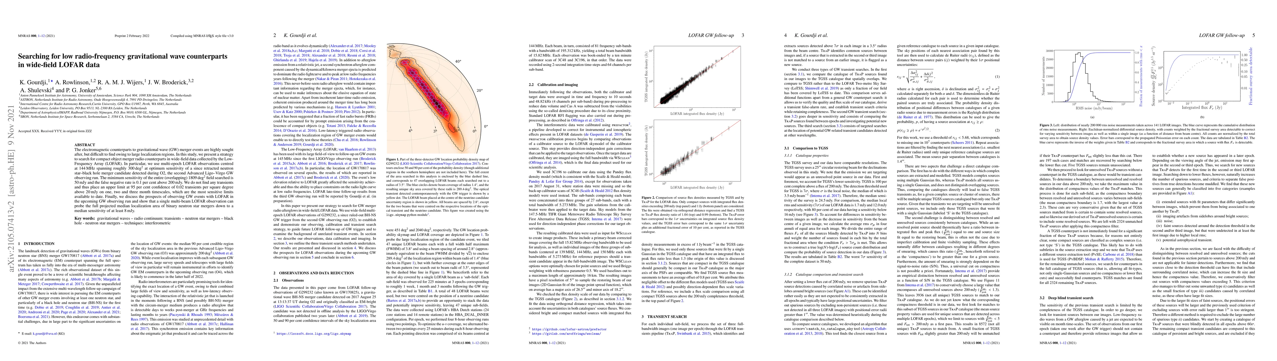 Thumbnail for Searching for low radio-frequency gravitational wave counterparts in
  wide-field LOFAR data