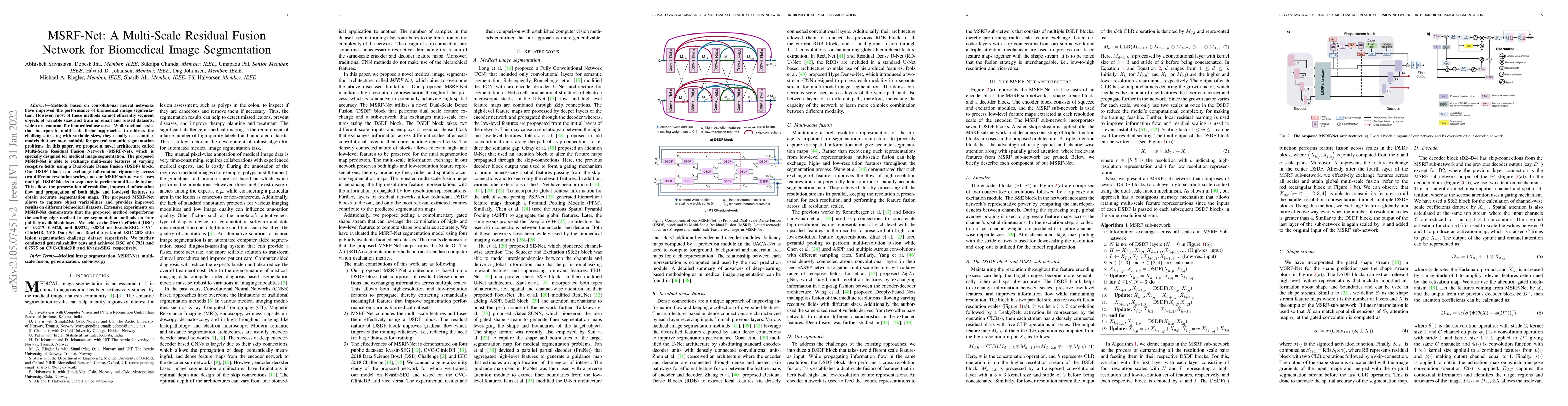 Thumbnail for MSRF-Net: A Multi-Scale Residual Fusion Network for Biomedical Image
  Segmentation