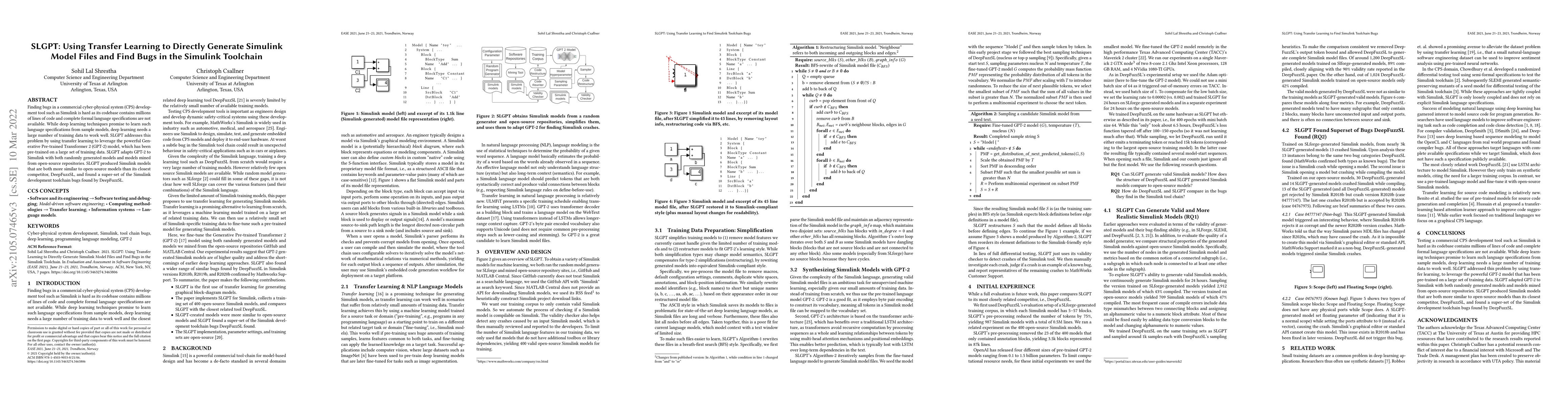 Thumbnail for SLGPT: Using Transfer Learning to Directly Generate Simulink Model Files
  and Find Bugs in the Simulink Toolchain