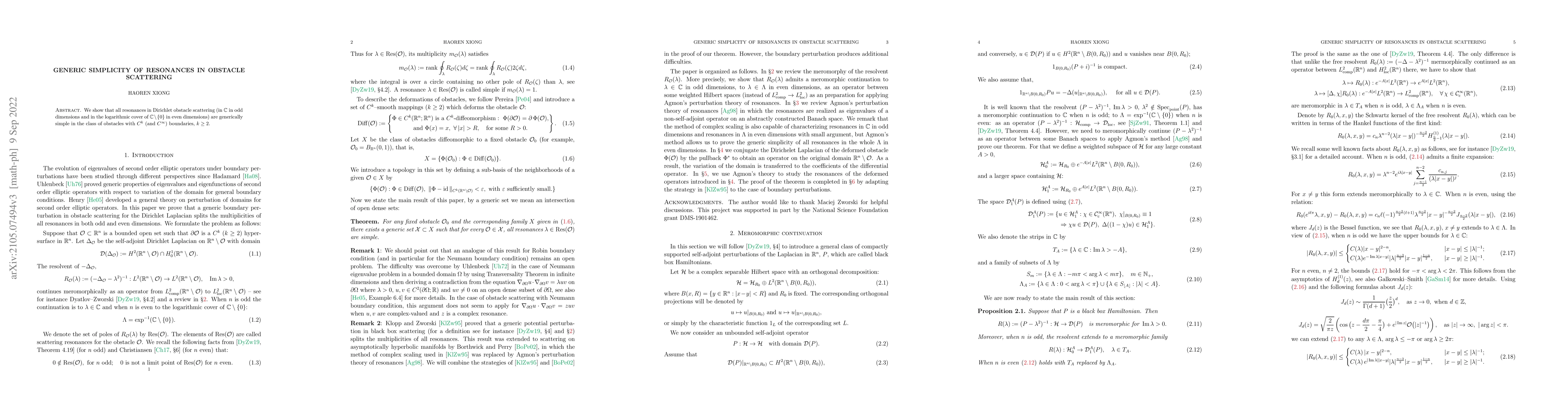 Thumbnail for Generic simplicity of resonances in obstacle scattering