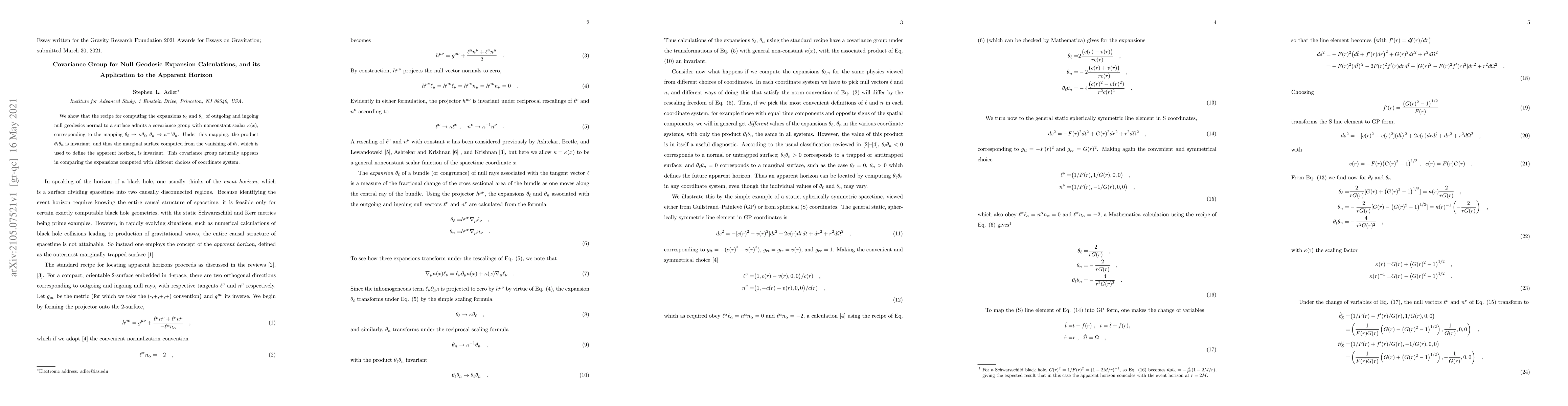 Thumbnail for Covariance Group for Null Geodesic Expansion Calculations, and its
  Application to the Apparent Horizon