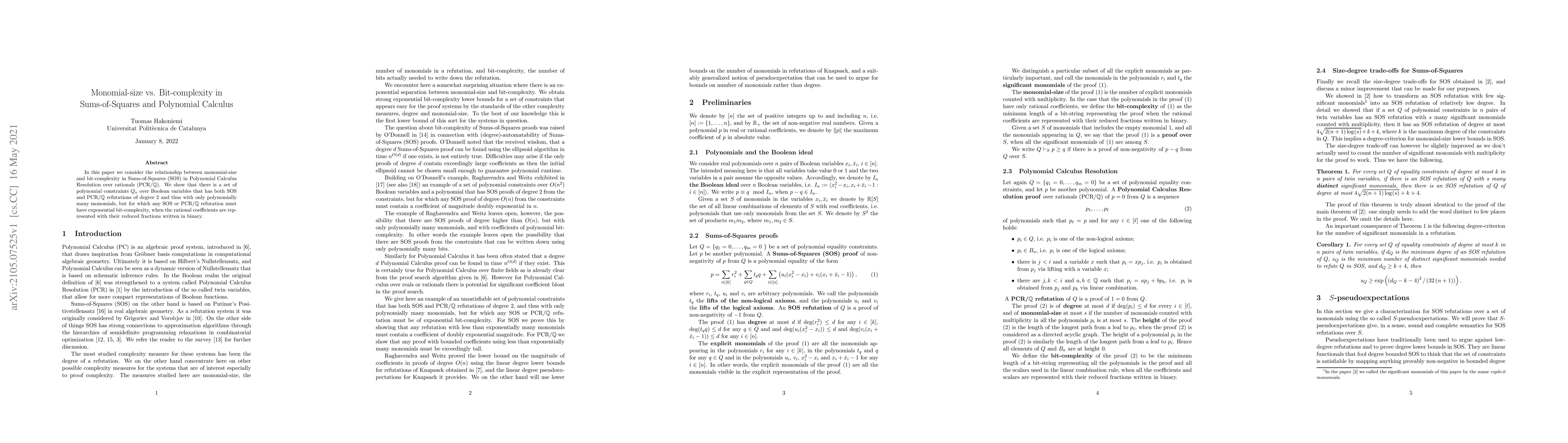 Thumbnail for Monomial-size vs. Bit-complexity in Sums-of-Squares and Polynomial
  Calculus