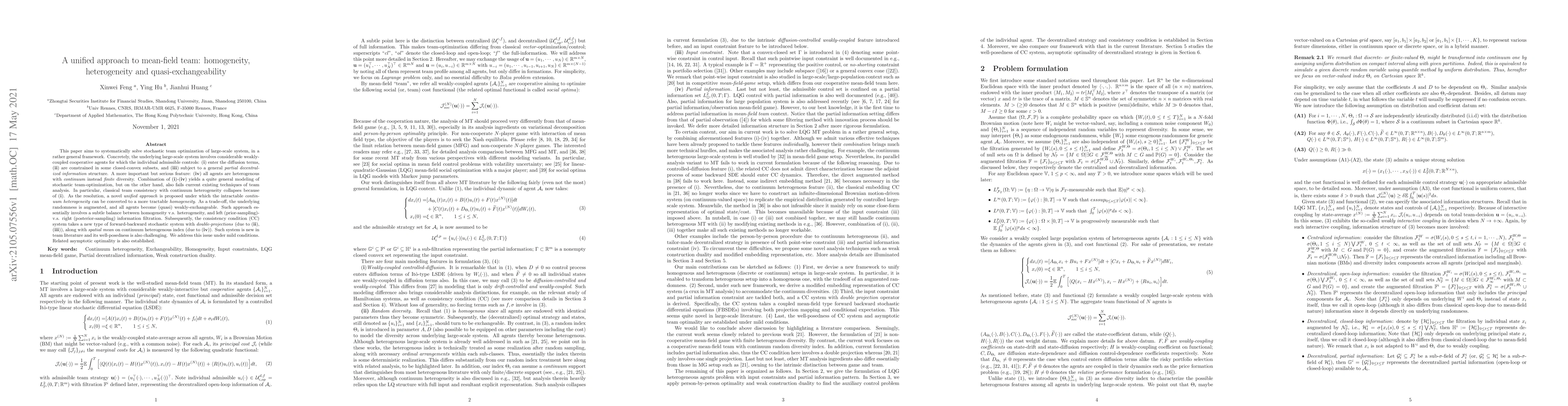 Thumbnail for A unified approach to mean-field team: homogeneity, heterogeneity and
  quasi-exchangeability