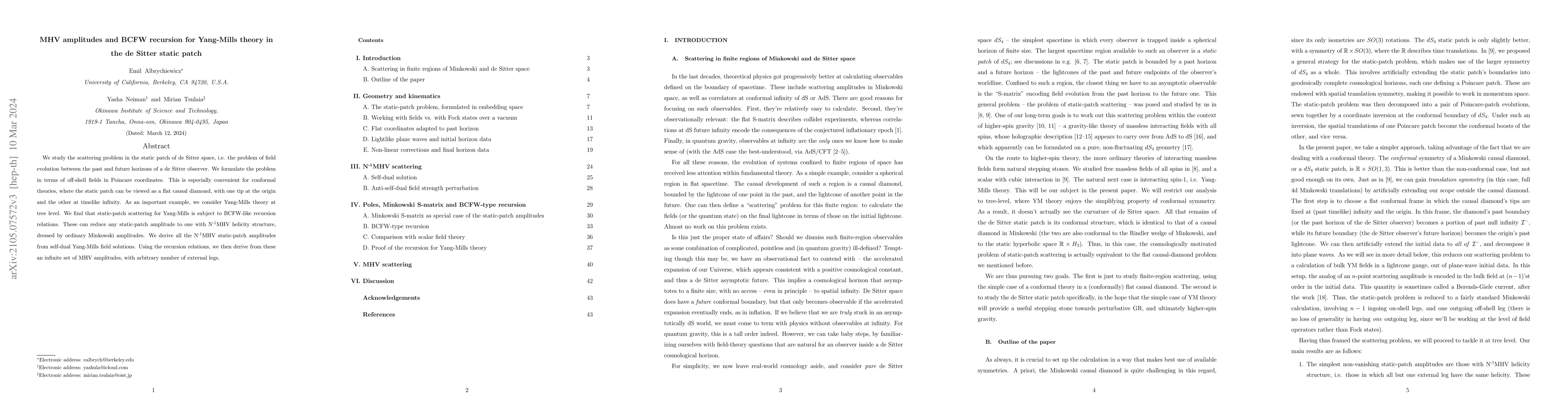 Thumbnail for MHV amplitudes and BCFW recursion for Yang-Mills theory in the de Sitter
  static patch