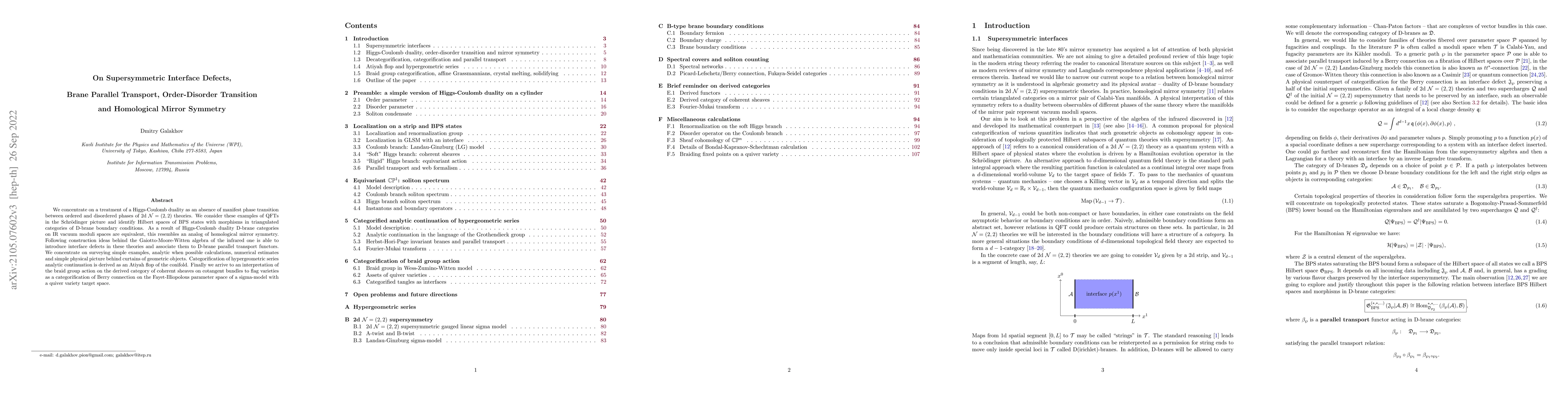 Thumbnail for On Supersymmetric Interface Defects, Brane Parallel Transport,
  Order-Disorder Transition and Homological Mirror Symmetry