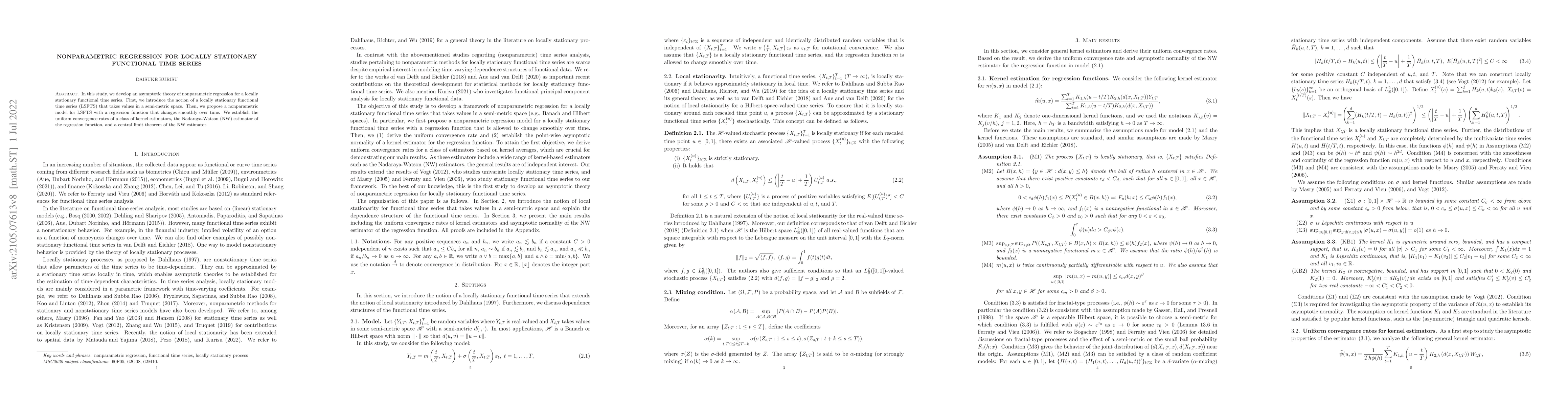 Thumbnail for Nonparametric regression for locally stationary functional time series