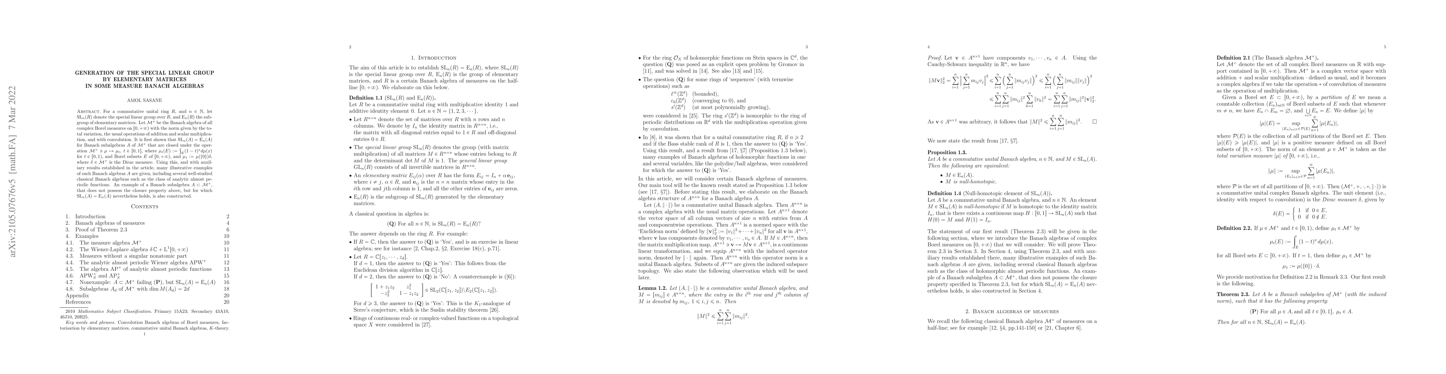 Thumbnail for Generation of the special linear group by elementary matrices in some
  measure Banach algebras