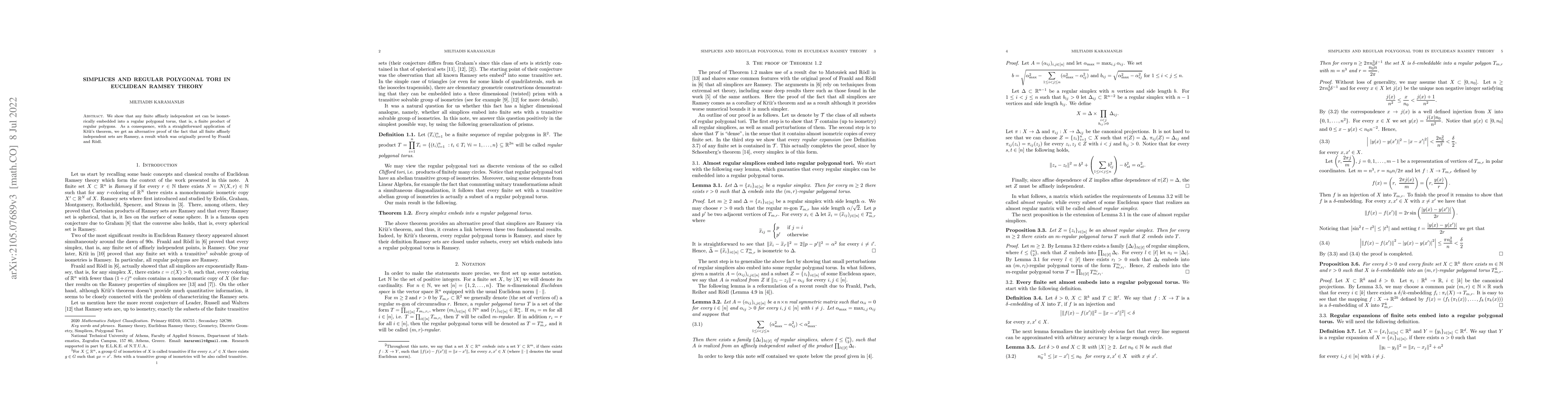 Thumbnail for Simplices and Regular Polygonal Tori in Euclidean Ramsey Theory