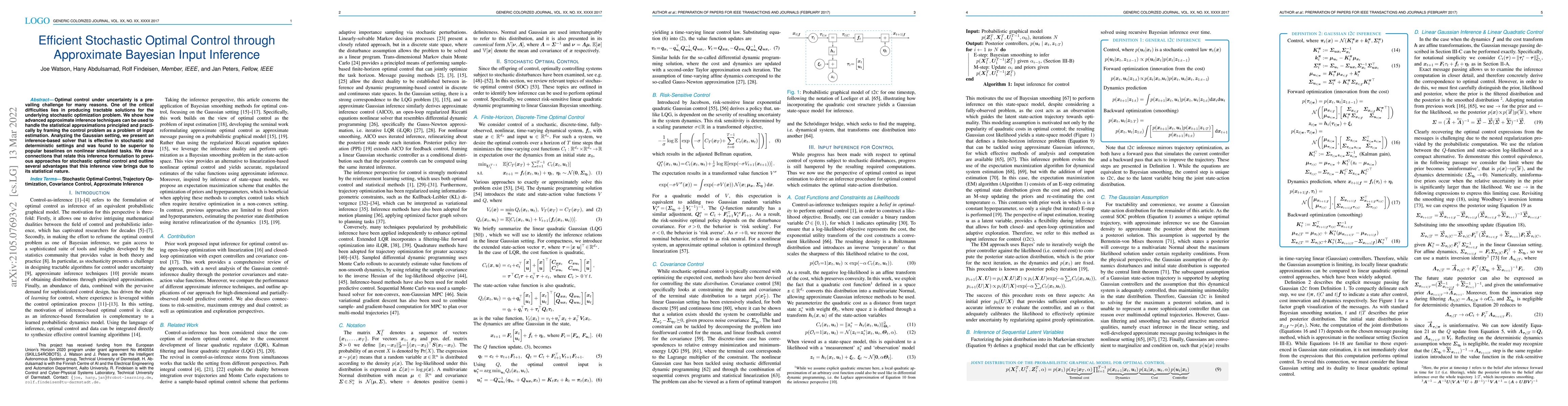 Thumbnail for Efficient Stochastic Optimal Control through Approximate Bayesian Input
  Inference