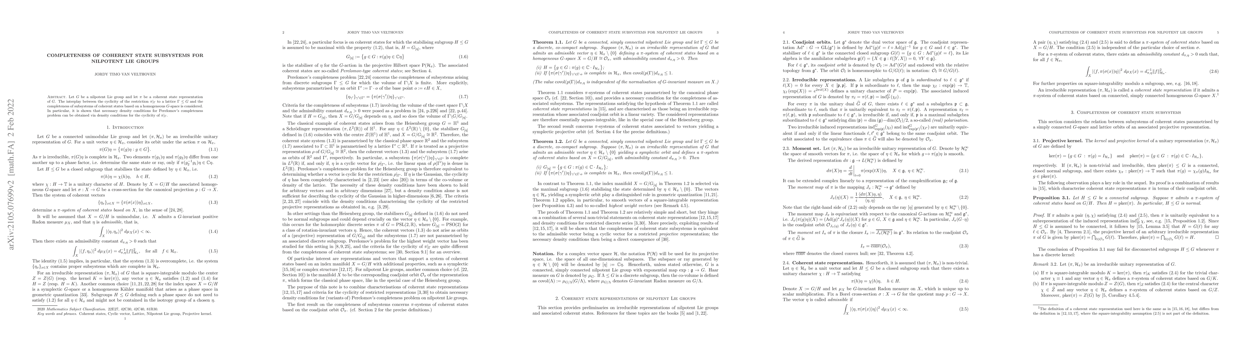 Thumbnail for Completeness of coherent state subsystems for nilpotent Lie groups