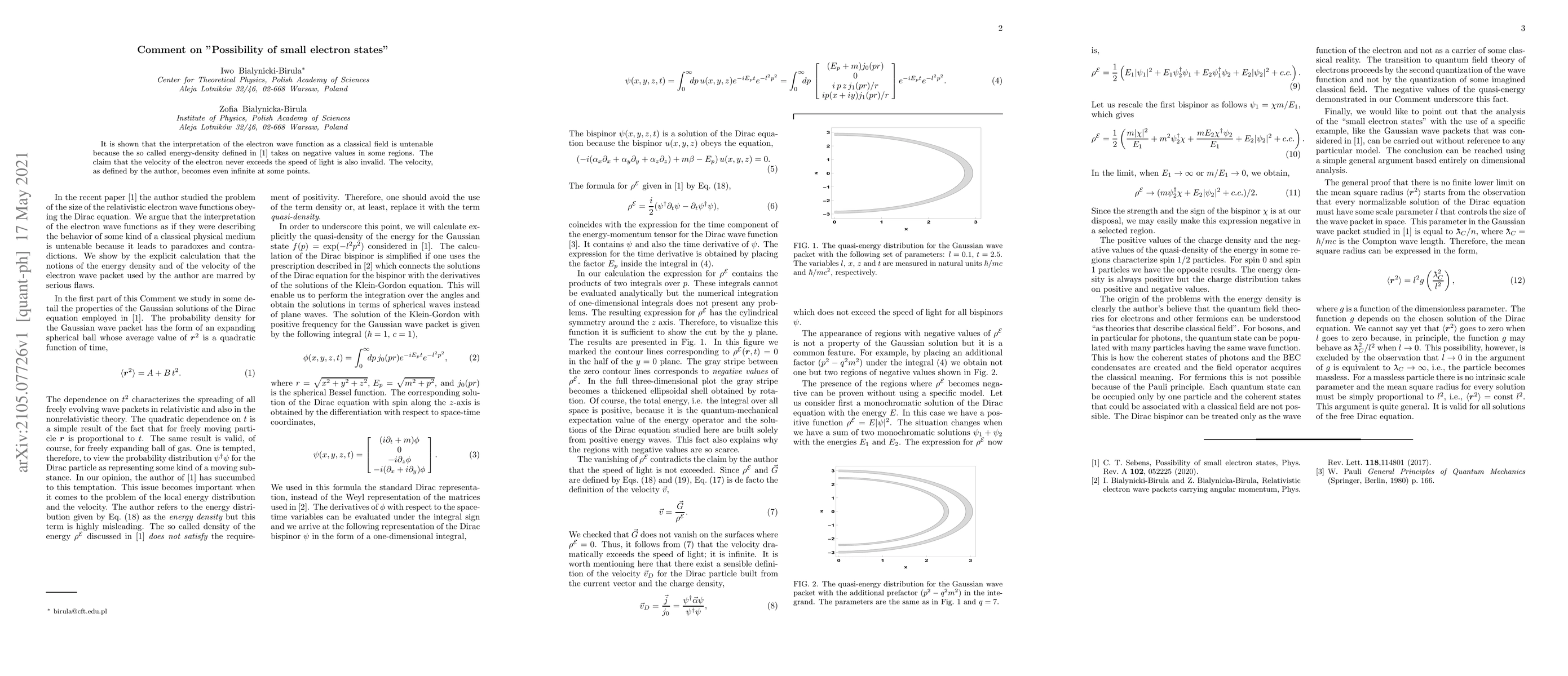 Thumbnail for Comment on "Possibility of small electron states"