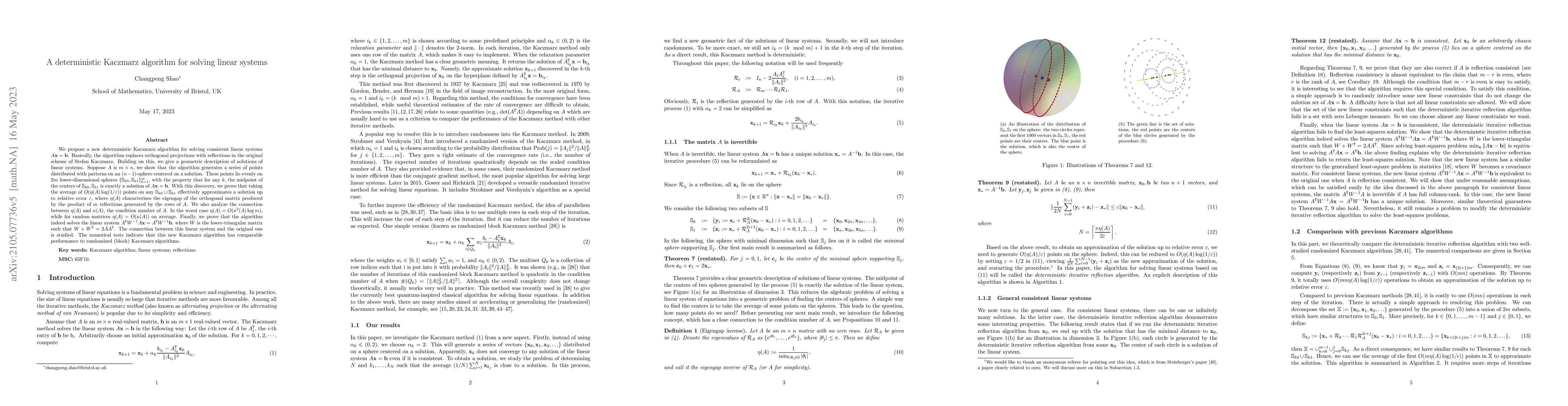 Thumbnail for A deterministic Kaczmarz algorithm for solving linear systems