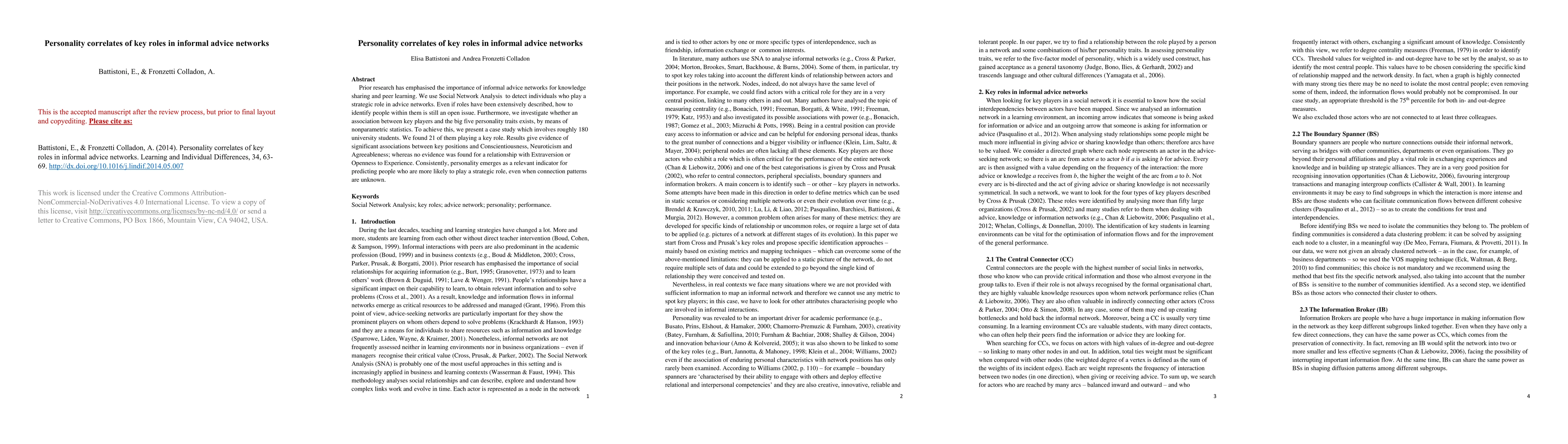 Thumbnail for Personality correlates of key roles in informal advice networks